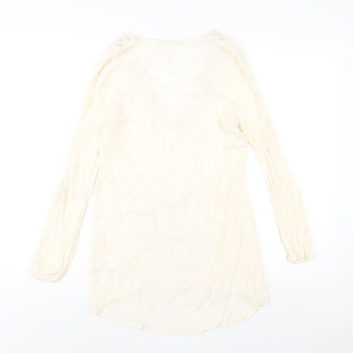 H&M Womens Ivory Viscose Basic T-Shirt Size 8 V-Neck