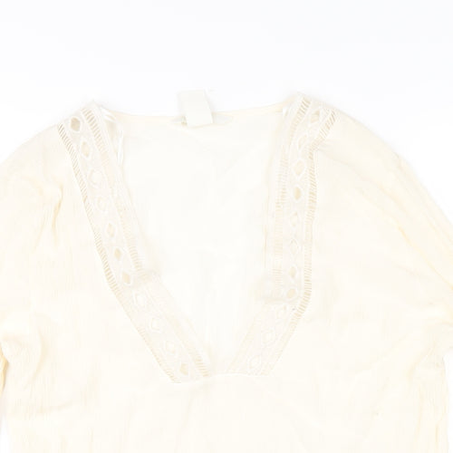 H&M Womens Ivory Viscose Basic T-Shirt Size 8 V-Neck