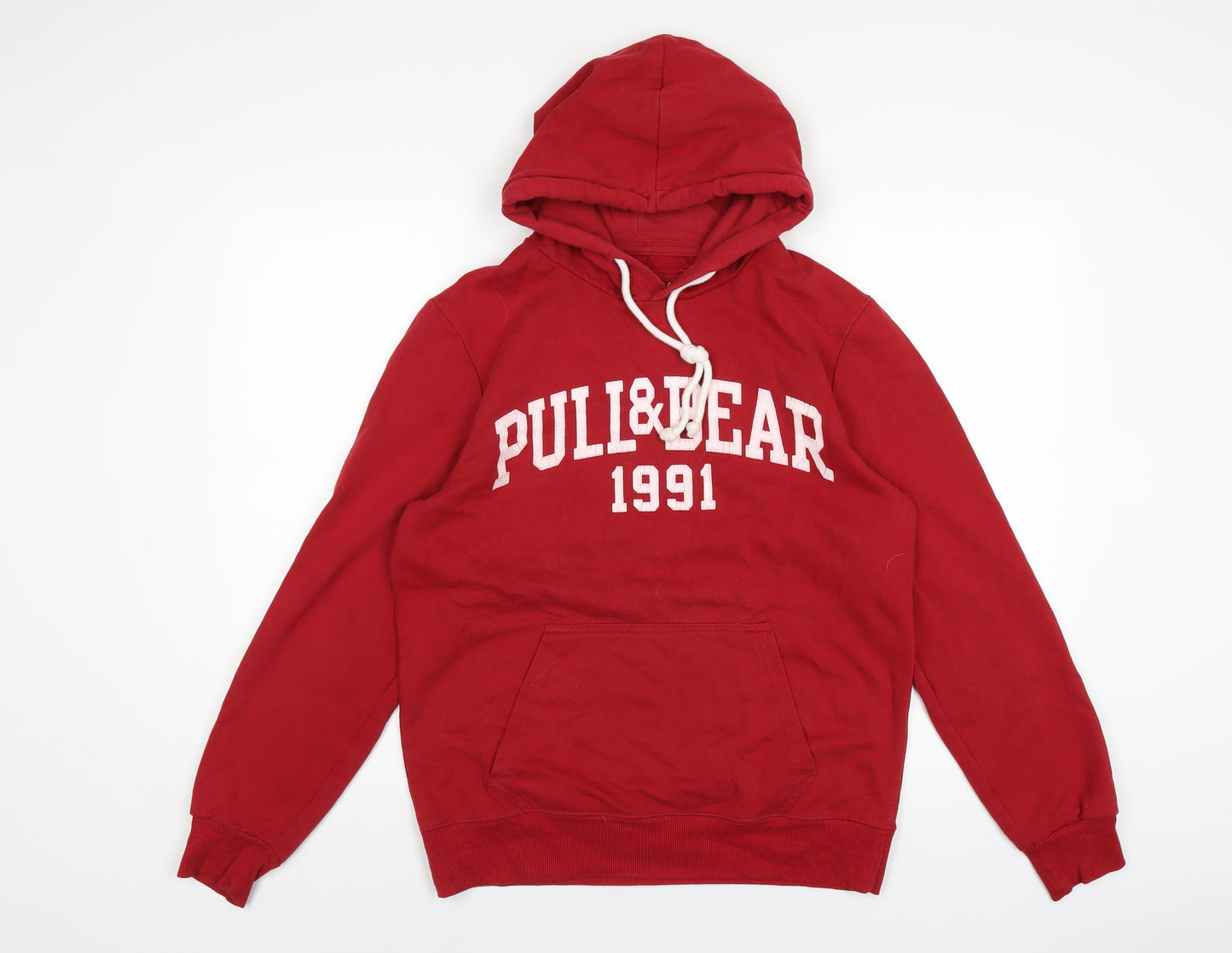 Pull&Bear Mens Red Polyester Pullover Hoodie Size M