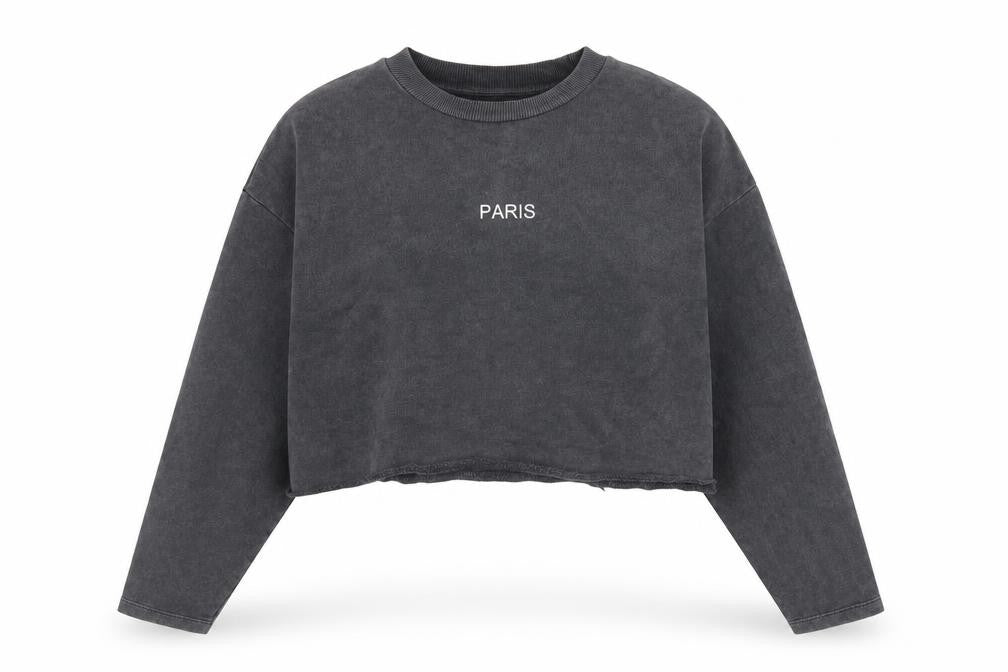 Front view of Topshop women’s grey cotton pullover sweatshirt, size UK 4, pullover