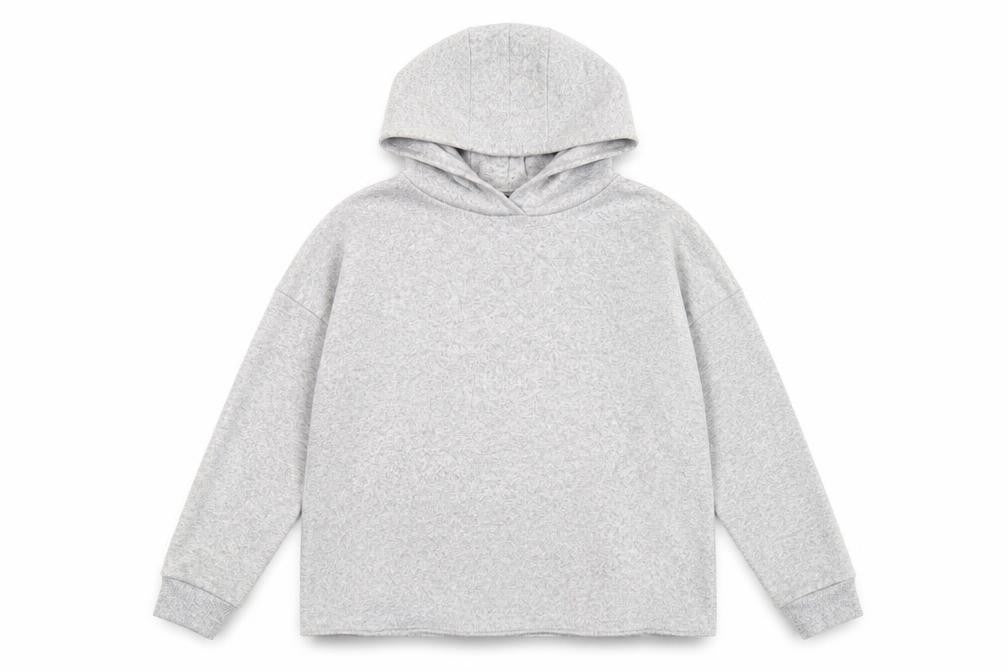 Front view of Marks & Spencer girls’ grey vinyl pullover hoodie, size 10-11, years pullover