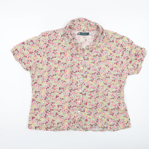 Amber Womens Multicoloured Floral Cotton Basic Button-Up Size 14 Collared