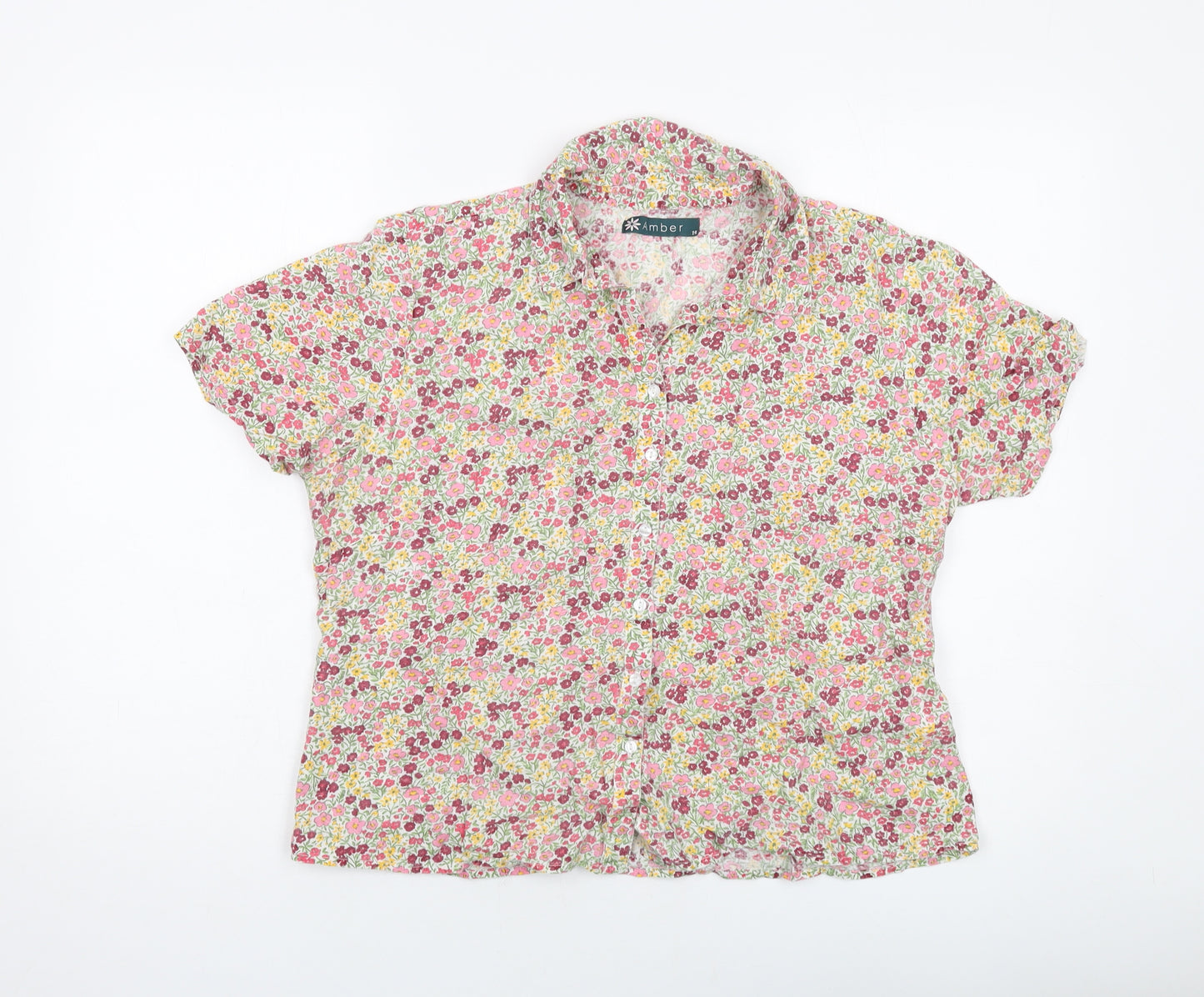 Amber Womens Multicoloured Floral Cotton Basic Button-Up Size 14 Collared
