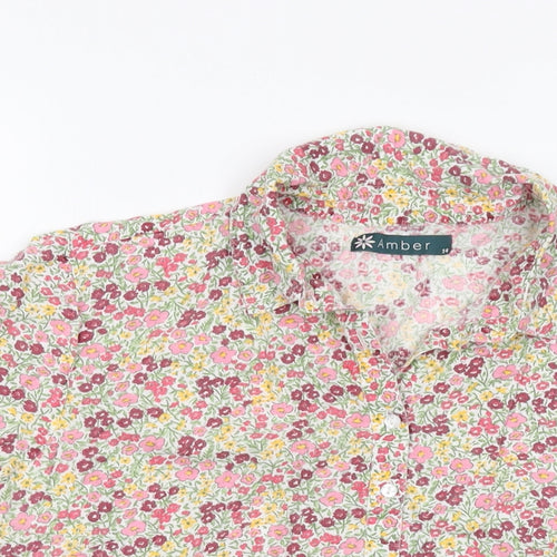 Amber Womens Multicoloured Floral Cotton Basic Button-Up Size 14 Collared