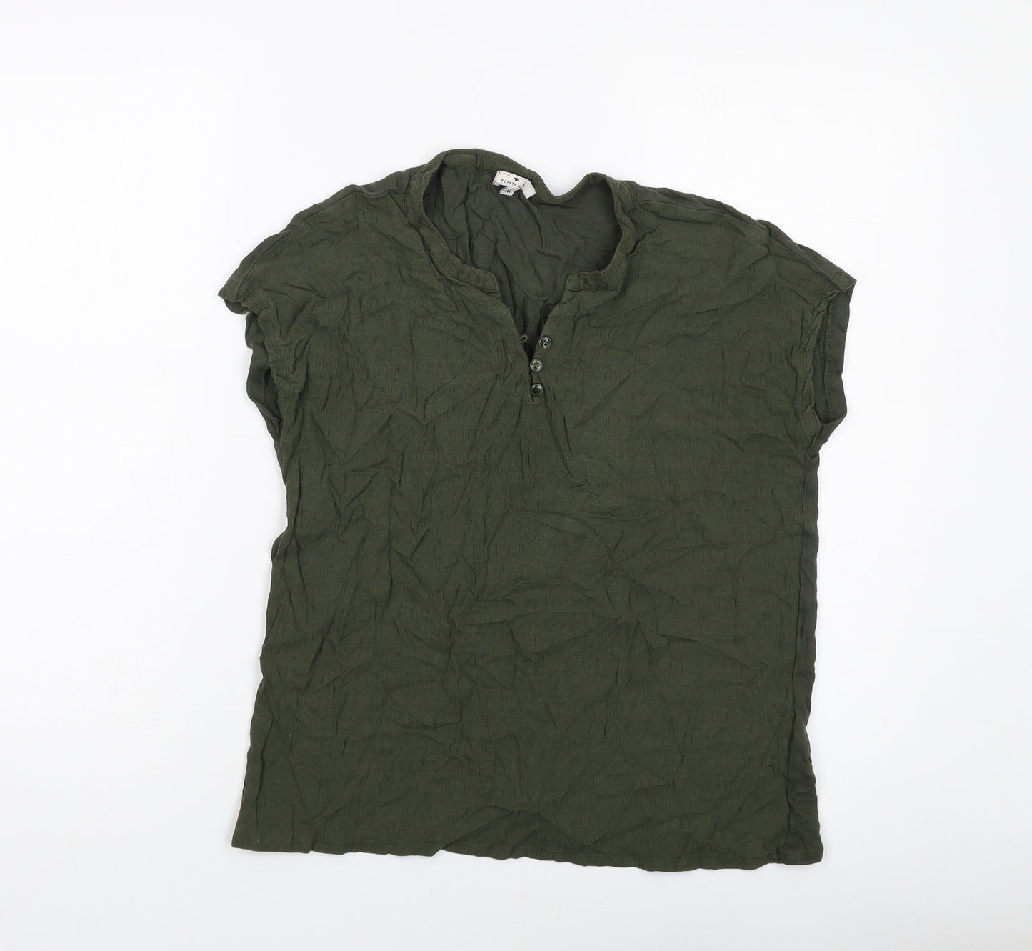 TOM TAILOR Womens Green Viscose Basic T-Shirt Size M Round Neck