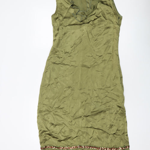 Karen Millen Womens Green Viscose A-Line Size 12 V-Neck Zip