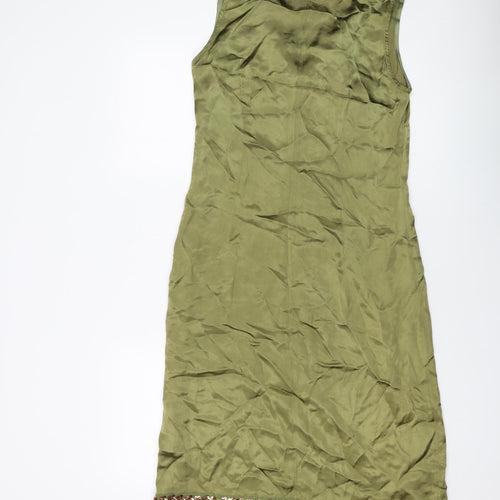 Karen Millen Womens Green Viscose A-Line Size 12 V-Neck Zip