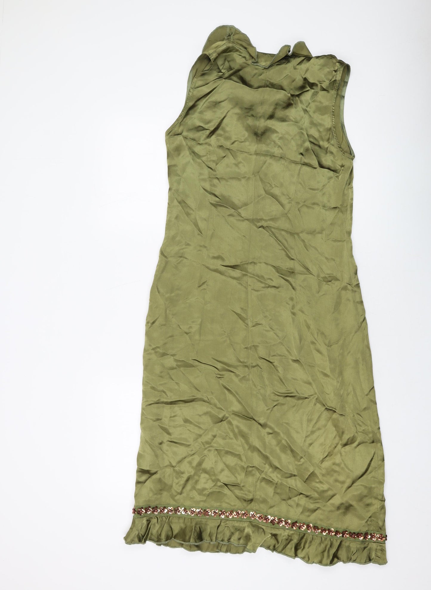 Karen Millen Womens Green Viscose A-Line Size 12 V-Neck Zip
