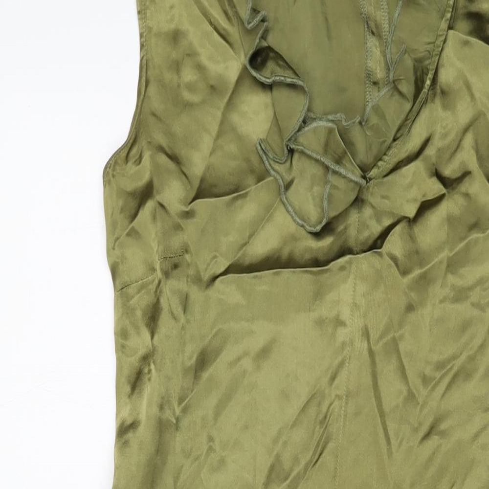 Karen Millen Womens Green Viscose A-Line Size 12 V-Neck Zip