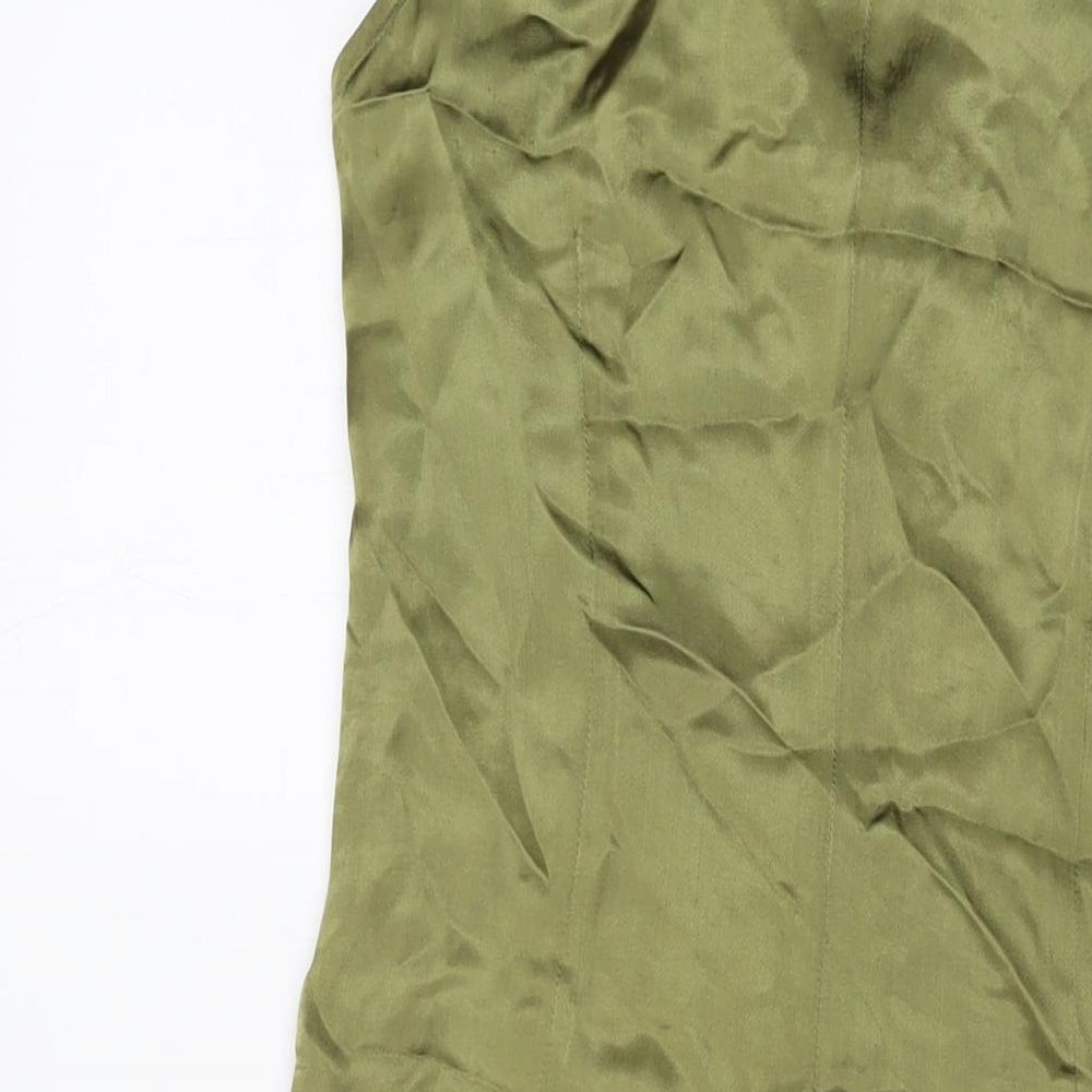 Karen Millen Womens Green Viscose A-Line Size 12 V-Neck Zip