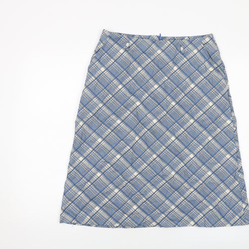 EWM Womens Blue Plaid Viscose A-Line Skirt Size 12 Zip