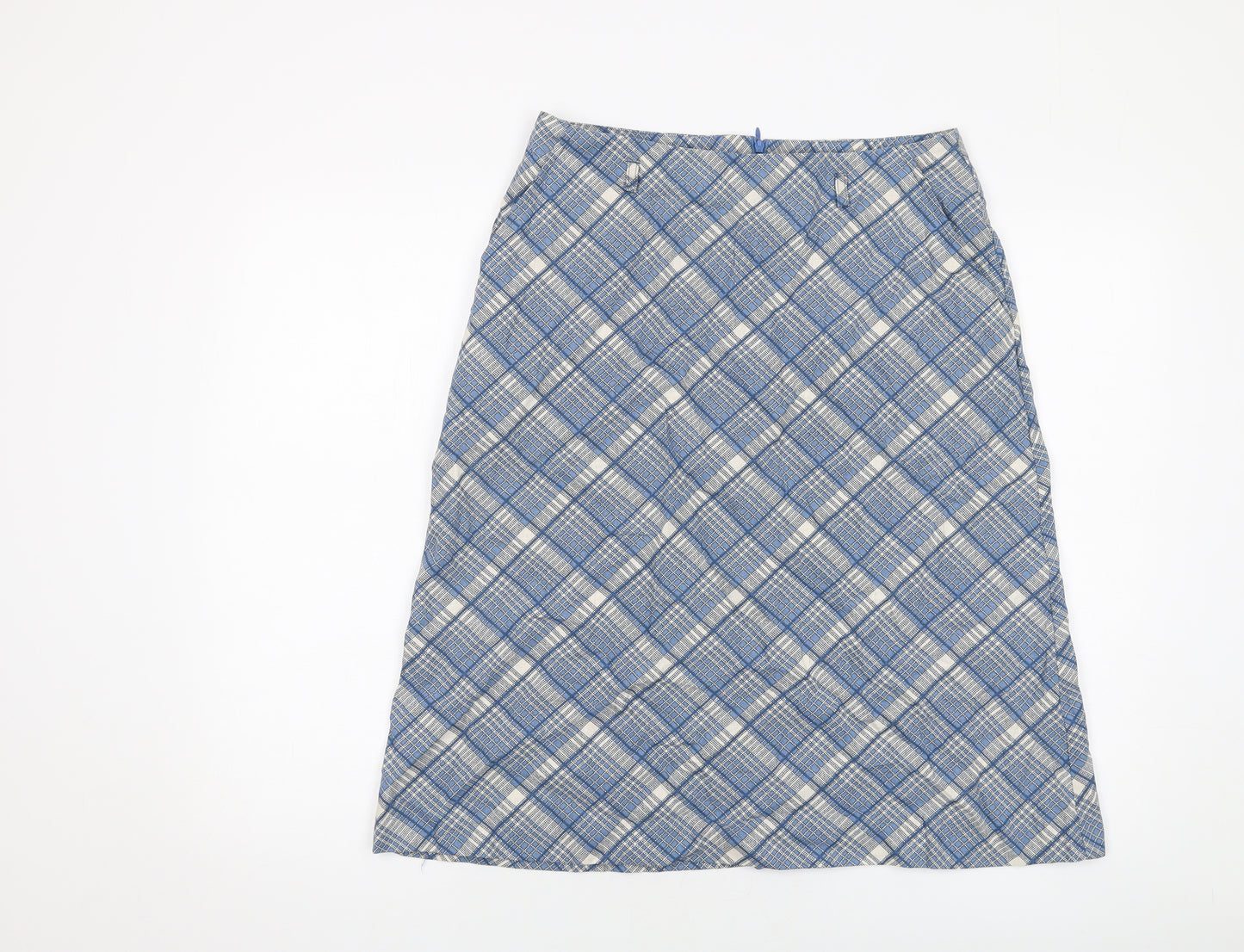 EWM Womens Blue Plaid Viscose A-Line Skirt Size 12 Zip