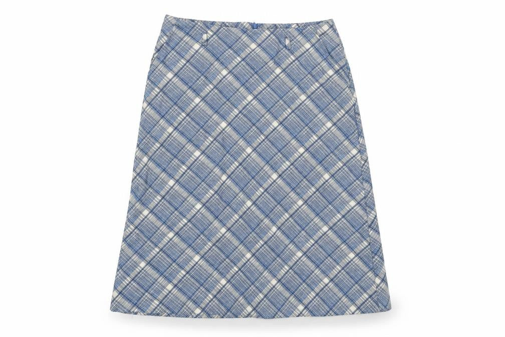 EWM Womens Blue Plaid Viscose A-Line Skirt Size 12 Zip