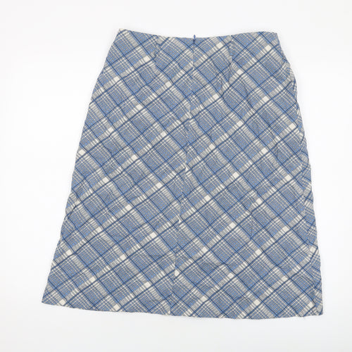 EWM Womens Blue Plaid Viscose A-Line Skirt Size 12 Zip
