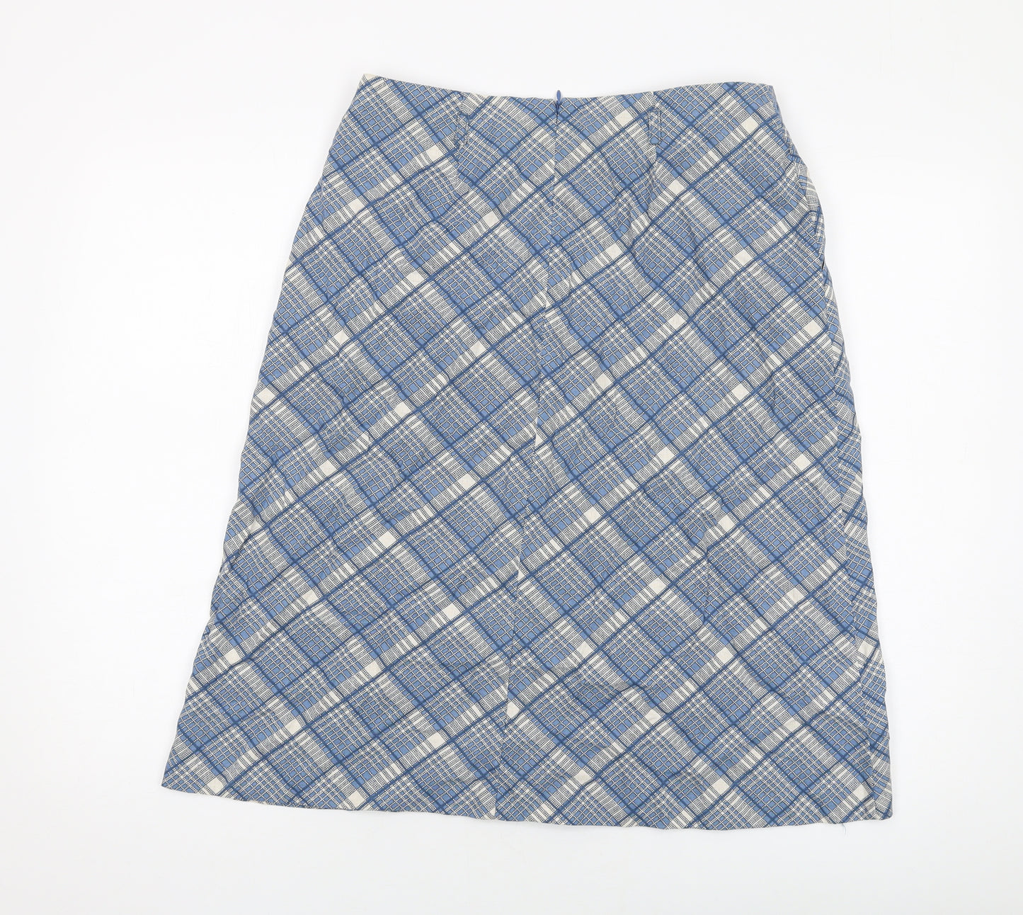 EWM Womens Blue Plaid Viscose A-Line Skirt Size 12 Zip