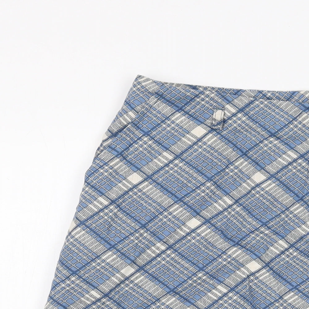 EWM Womens Blue Plaid Viscose A-Line Skirt Size 12 Zip