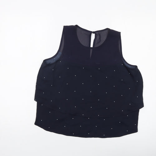 Mango Womens Blue Polka Dot Polyester Basic Tank Size M Round Neck