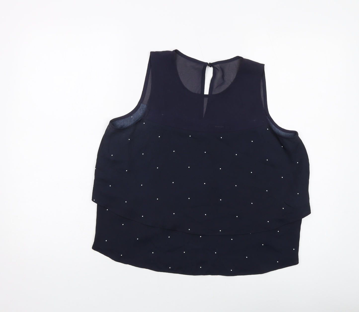 Mango Womens Blue Polka Dot Polyester Basic Tank Size M Round Neck