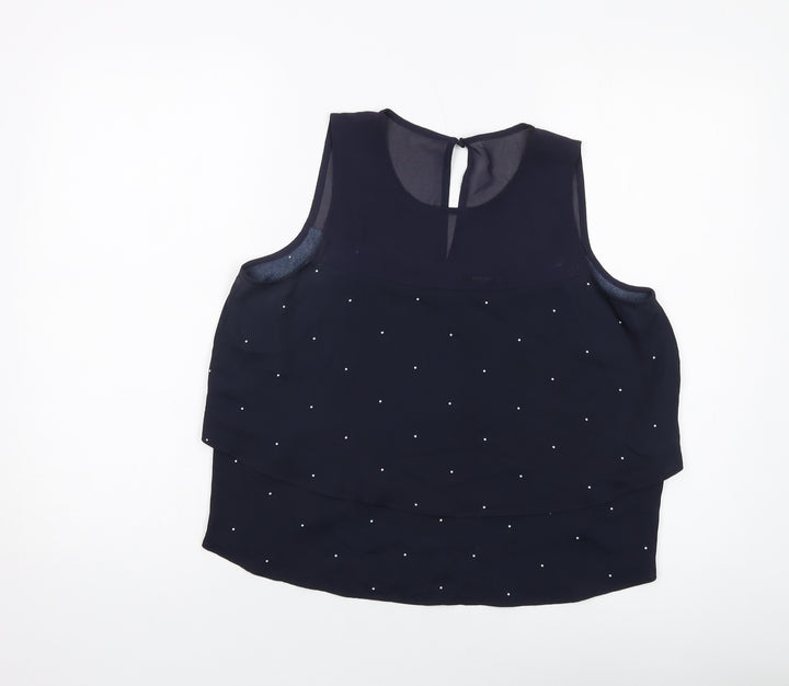 Mango Womens Blue Polka Dot Polyester Basic Tank Size M Round Neck