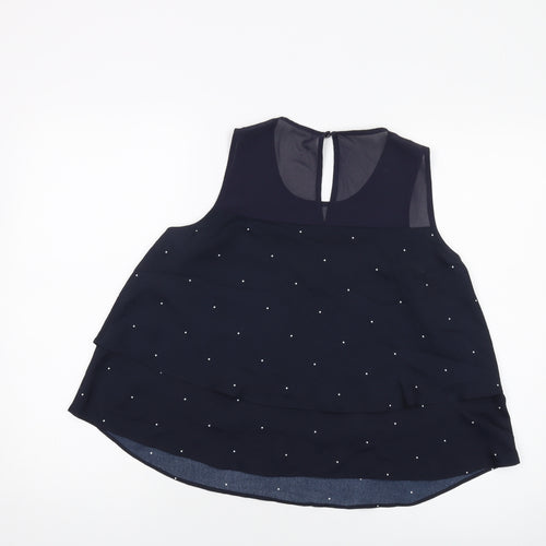 Mango Womens Blue Polka Dot Polyester Basic Tank Size M Round Neck