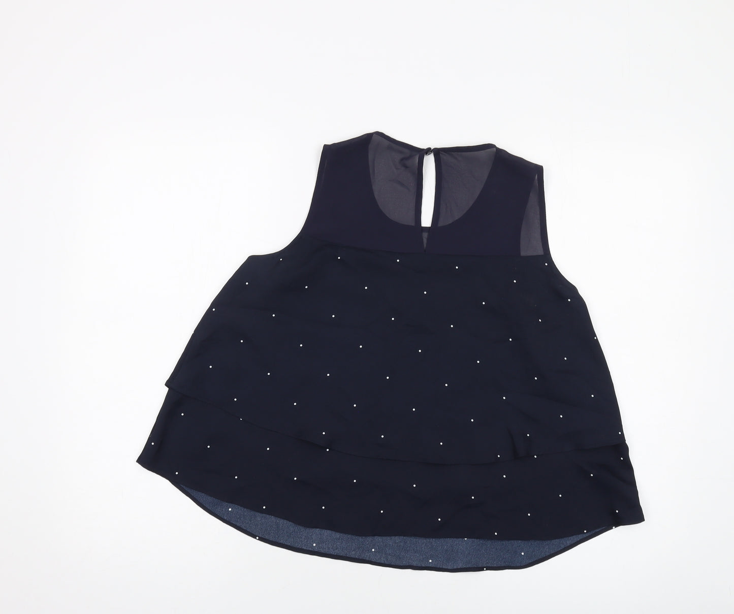 Mango Womens Blue Polka Dot Polyester Basic Tank Size M Round Neck
