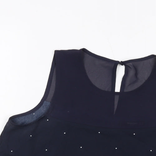 Mango Womens Blue Polka Dot Polyester Basic Tank Size M Round Neck