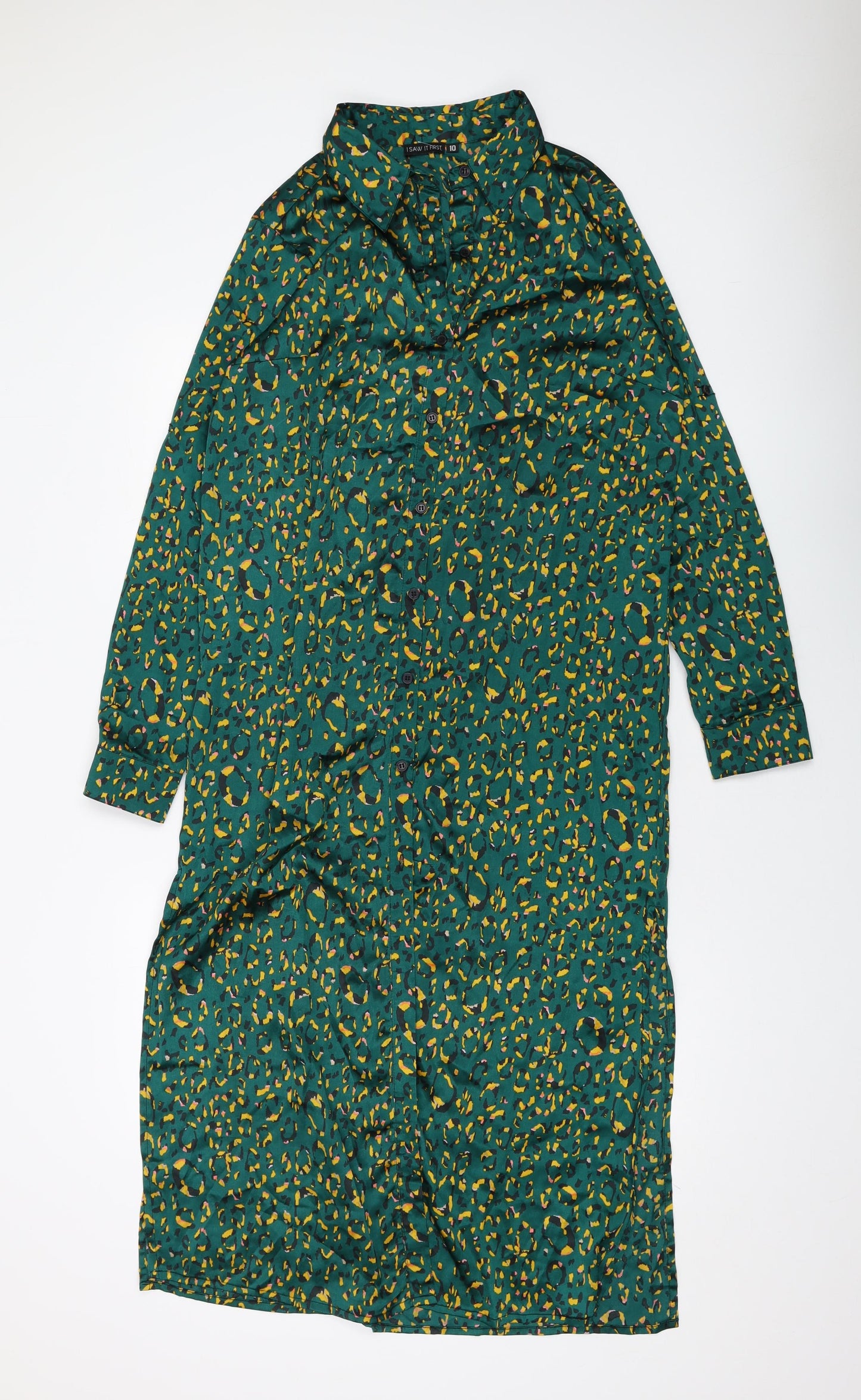 I SAW IT FIRST Womens Blue Animal Print Polyester Shirt Dress Size 10 Collared Button