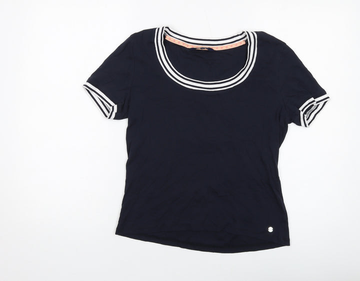 Maine Womens Blue Cotton Basic T-Shirt Size 14 Scoop Neck