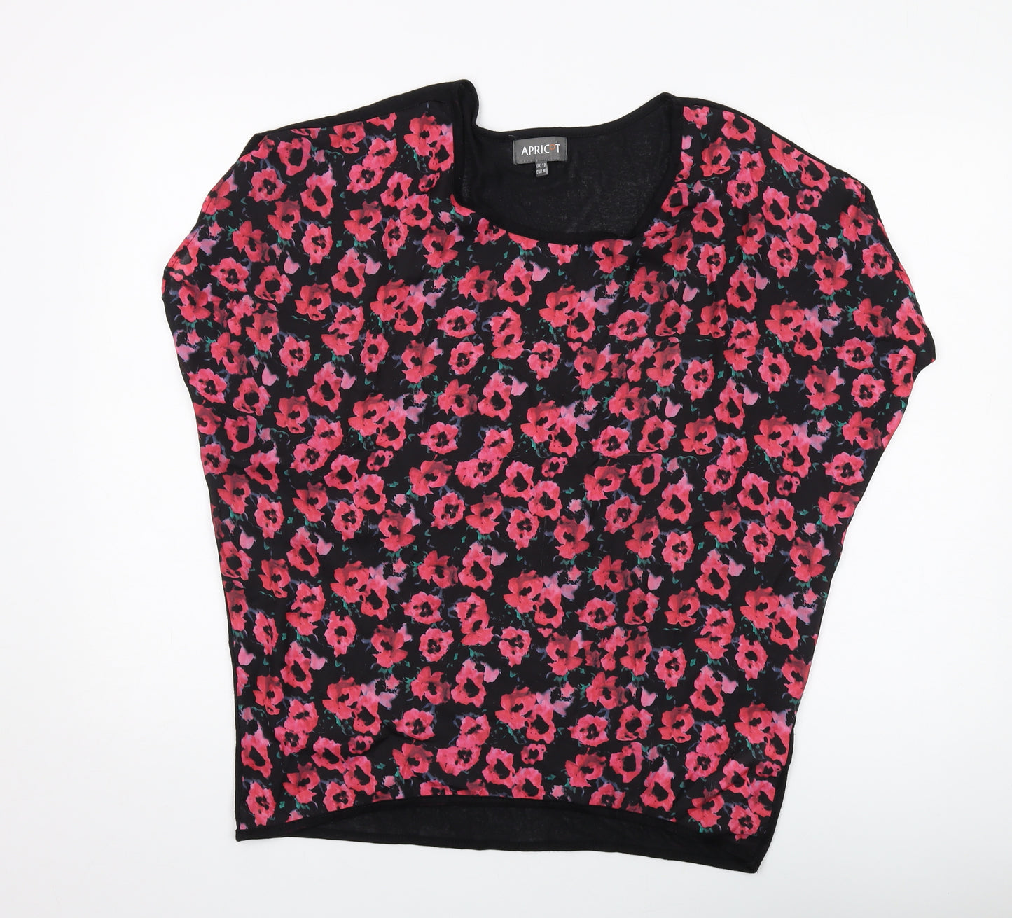 Apricot Womens Black Floral Polyester Basic T-Shirt Size 12 Round Neck