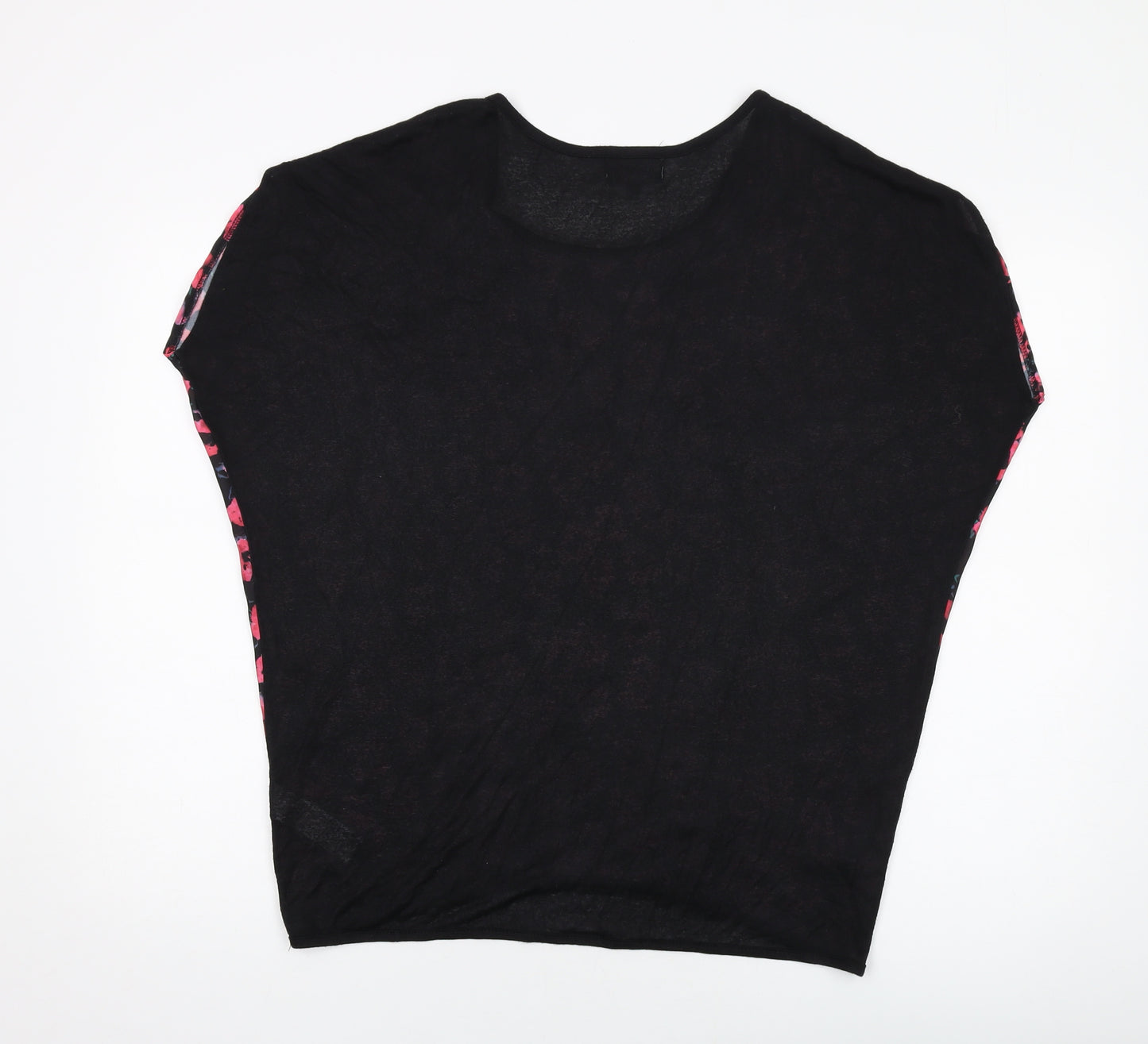 Apricot Womens Black Floral Polyester Basic T-Shirt Size 12 Round Neck