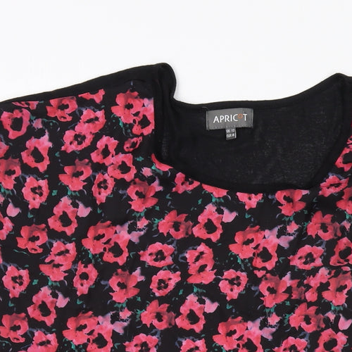 Apricot Womens Black Floral Polyester Basic T-Shirt Size 12 Round Neck