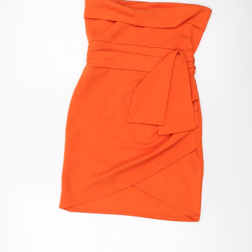 PRETTYLITTLETHING Womens Orange Polyester Mini Size 10 Square Neck Pullover