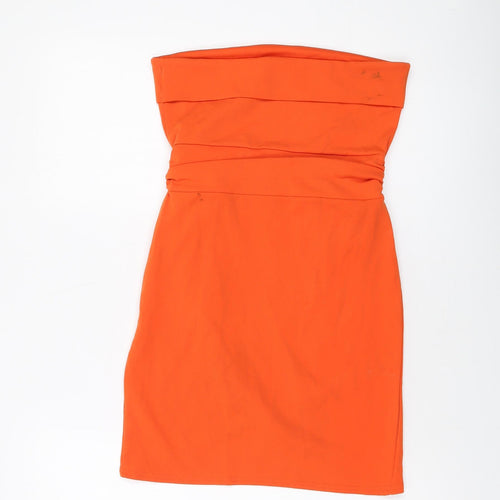 PRETTYLITTLETHING Womens Orange Polyester Mini Size 10 Square Neck Pullover