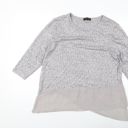 Anna Rose Womens Grey Floral Polyester Basic Blouse Size L Round Neck