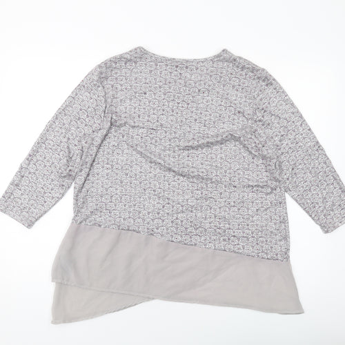 Anna Rose Womens Grey Floral Polyester Basic Blouse Size L Round Neck