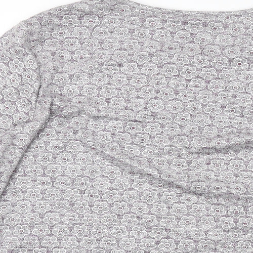 Anna Rose Womens Grey Floral Polyester Basic Blouse Size L Round Neck