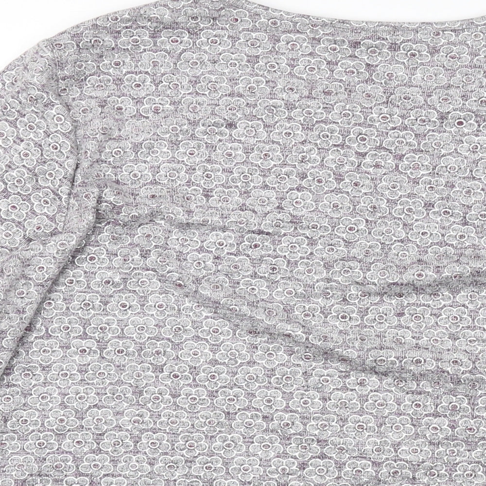 Anna Rose Womens Grey Floral Polyester Basic Blouse Size L Round Neck