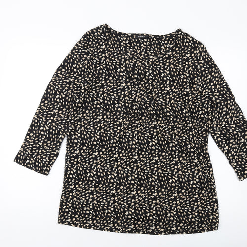 Roman Womens Black Geometric Polyester Basic Blouse Size 14 Round Neck
