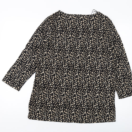 Roman Womens Black Geometric Polyester Basic Blouse Size 14 Round Neck