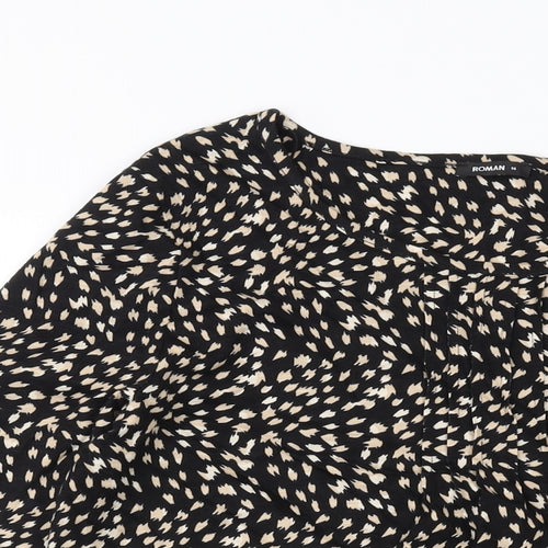 Roman Womens Black Geometric Polyester Basic Blouse Size 14 Round Neck