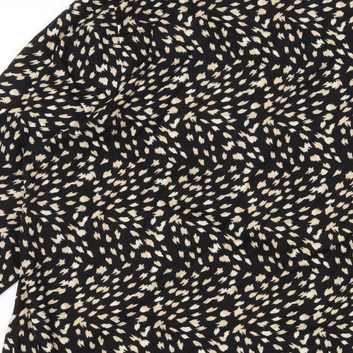 Roman Womens Black Geometric Polyester Basic Blouse Size 14 Round Neck