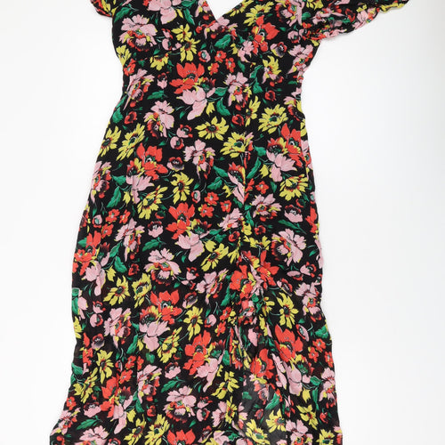 Topsho[p Womens Multicoloured Floral Polyester A-Line Size 14 V-Neck Zip