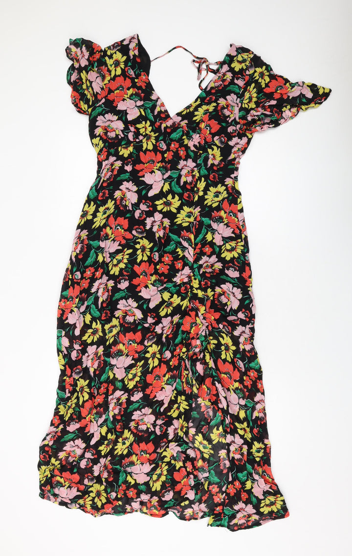 Topsho[p Womens Multicoloured Floral Polyester A-Line Size 14 V-Neck Zip