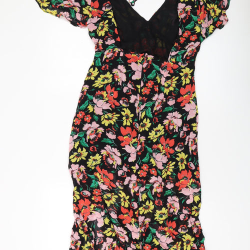 Topsho[p Womens Multicoloured Floral Polyester A-Line Size 14 V-Neck Zip