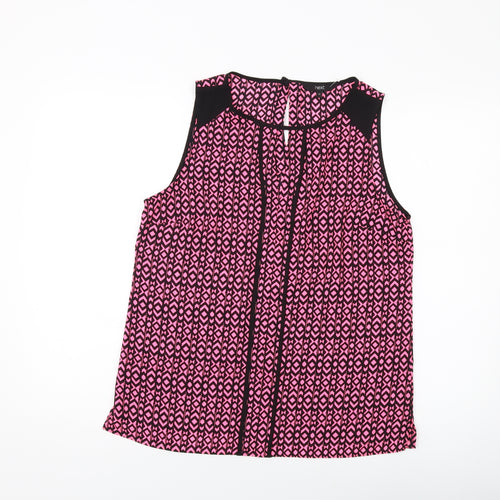 NEXT Womens Pink Geometric Polyester Basic Tank Size 14 Round Neck