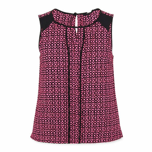 Front view of Next women’s pink geometric polyester basic tank, size UK 14, round neck