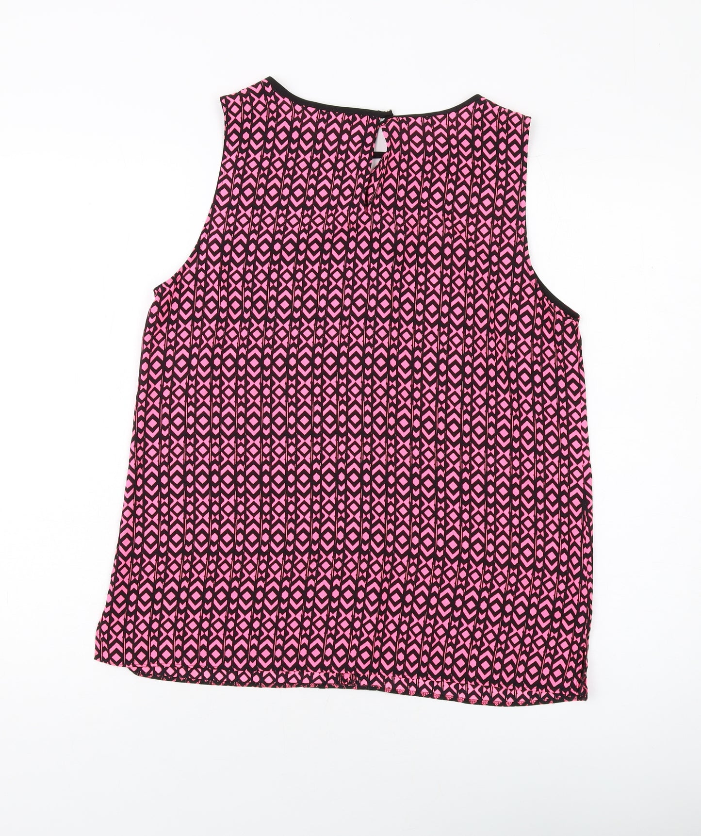 NEXT Womens Pink Geometric Polyester Basic Tank Size 14 Round Neck