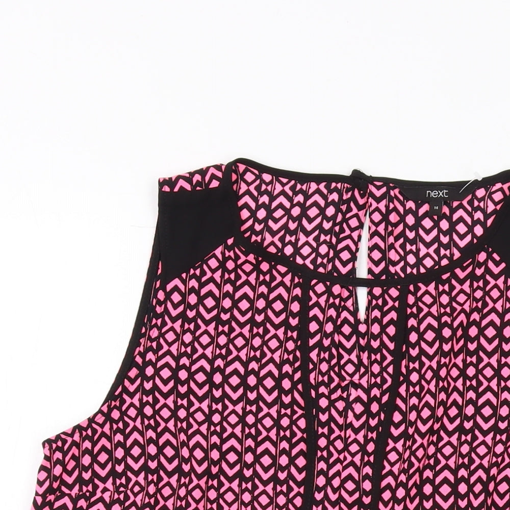 NEXT Womens Pink Geometric Polyester Basic Tank Size 14 Round Neck
