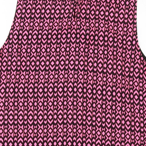 NEXT Womens Pink Geometric Polyester Basic Tank Size 14 Round Neck