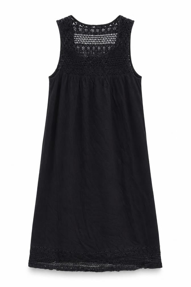 Front view of H&M women’s black cotton tank dress, size M, round neck pullover